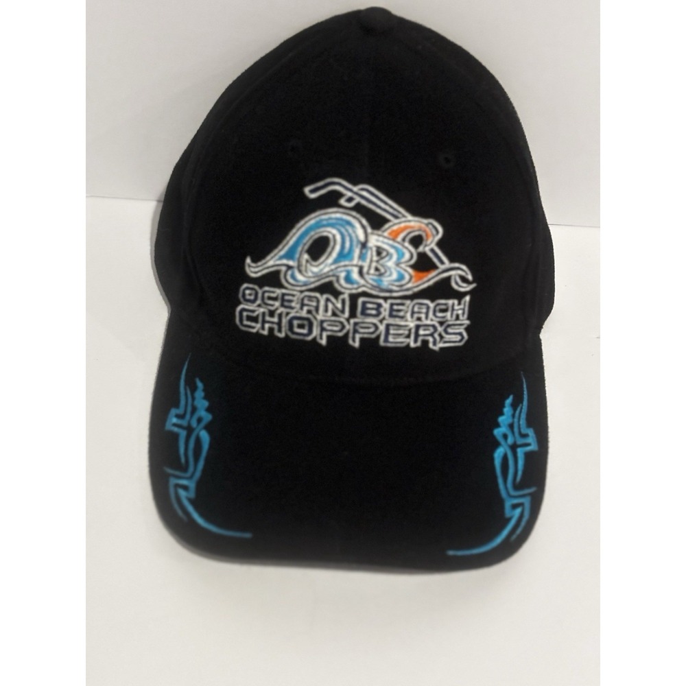 Vintage Ocean Beach Choppers Hat Y2K Black Flame Biker Motorcycle Asphalt Surfer